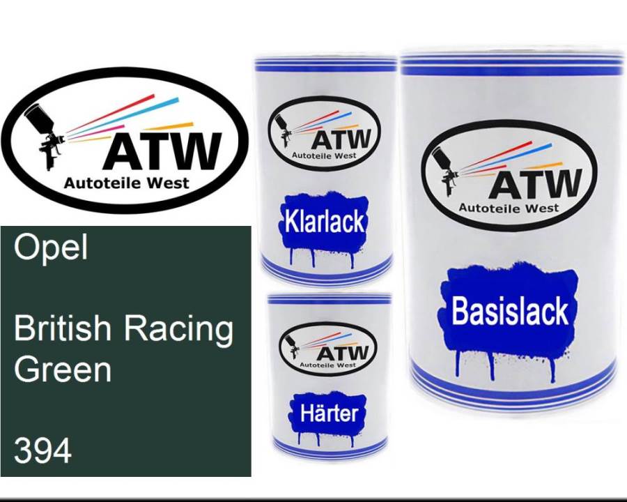 Opel, British Racing Green, 394: 500ml Lackdose + 500ml Klarlack + 250ml Härter - Set, von ATW Autoteile West.